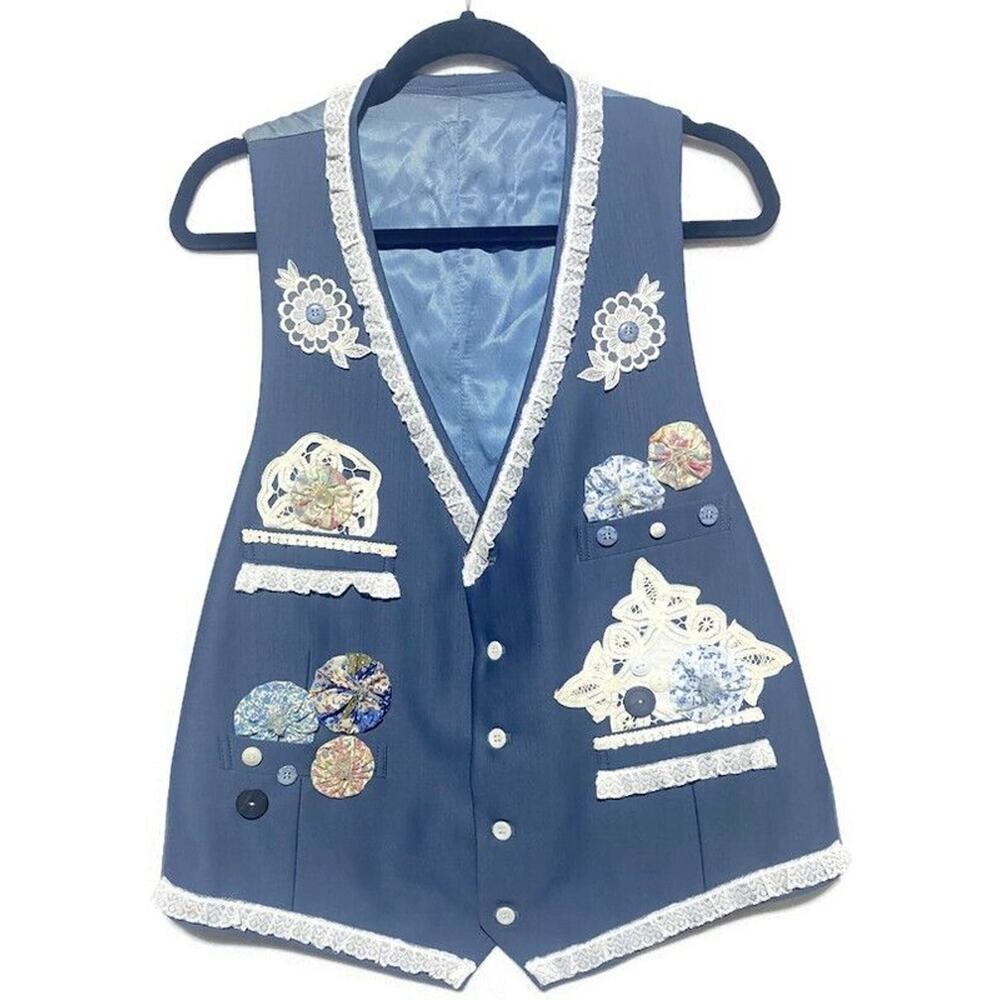 Gino Cappeli Designer Collection Vest Women's Large Blue Lace Embellished